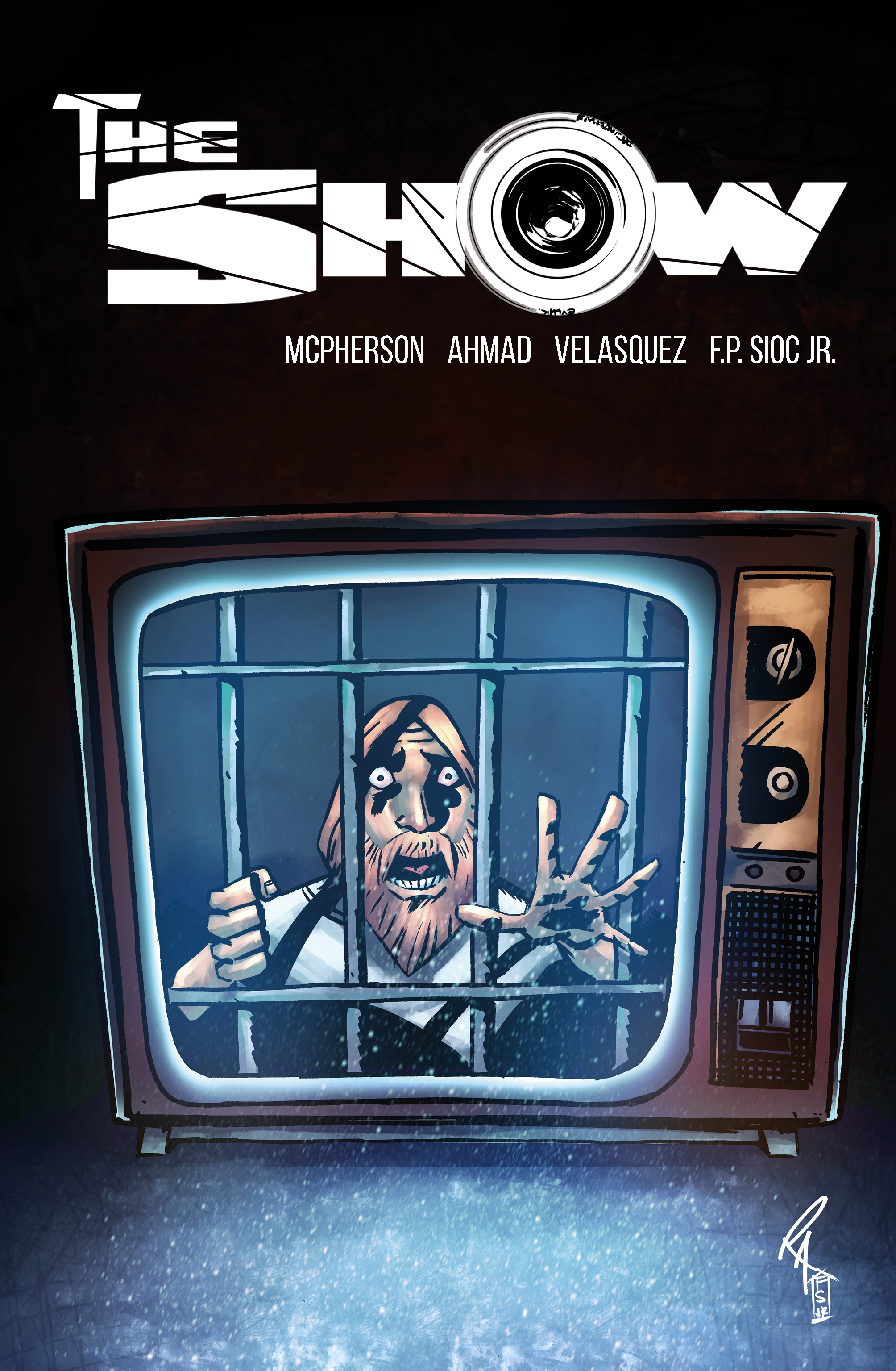 The Show OGN cover showing a man trapped inside a tv.